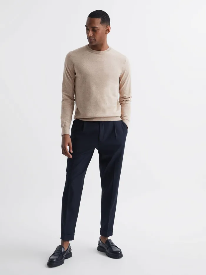 Reiss Knitwear Charles Slim Fit Cotton Crew Neck Jumper Oatmeal 8211 Men