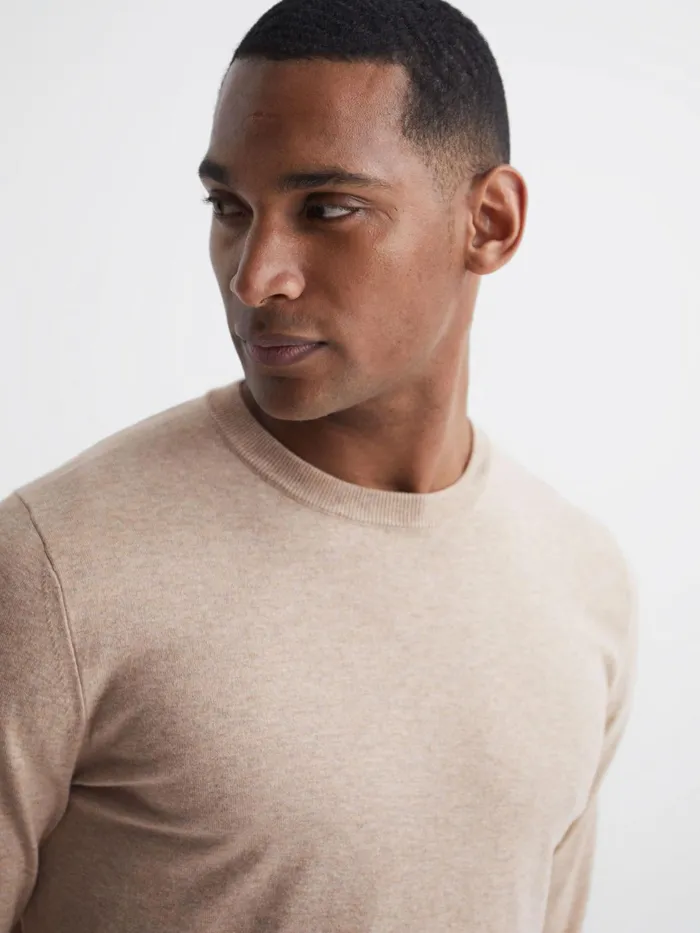 Reiss Knitwear Charles Slim Fit Cotton Crew Neck Jumper Oatmeal 8211 Men