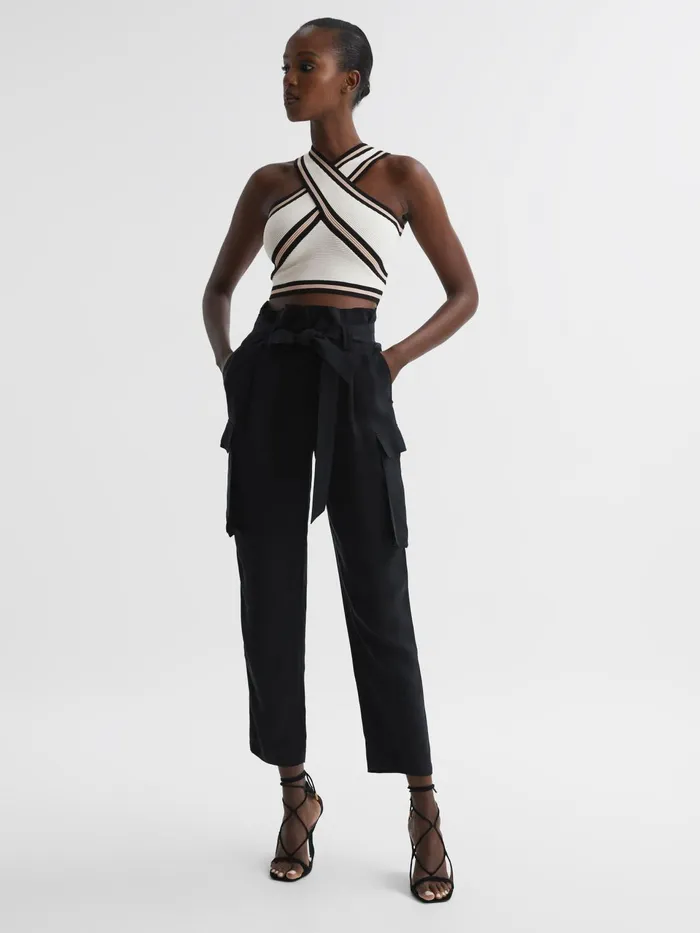 Reiss Knitwear Darla Knitted Halter Neck Colourblock Crop Top Ivory 8211 Women