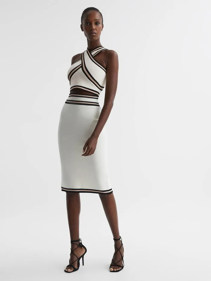 Reiss Knitwear Darla Knitted Halter Neck Colourblock Crop Top Ivory 8211 Women