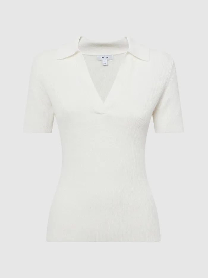 Reiss Knitwear Devin VNeck Collared Knit Top Ivory 8211 Women