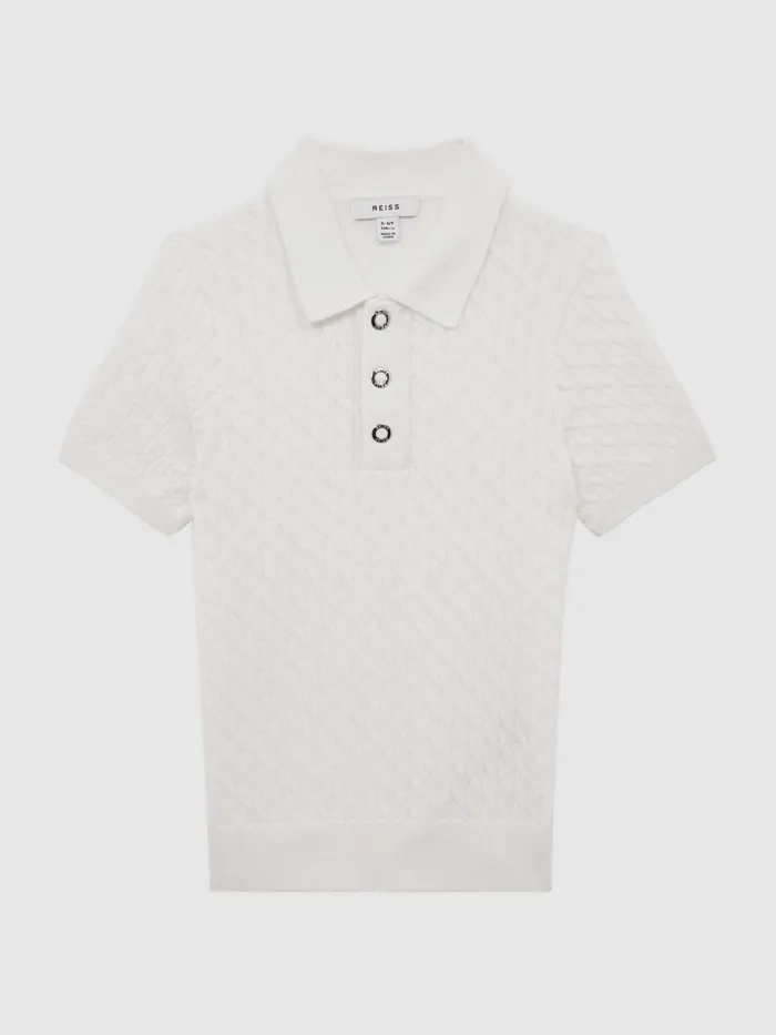 Reiss Knitwear Eli Press Stud Cable Knit Polo Shirt Dark Sage 8211 Children
