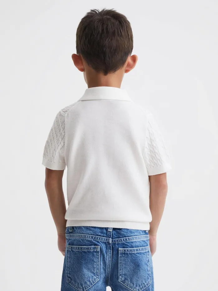 Reiss Knitwear Eli Press Stud Cable Knit Polo Shirt Dark Sage 8211 Children
