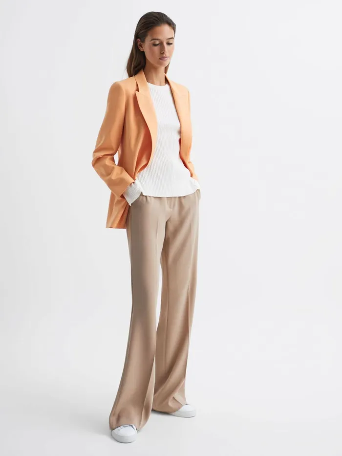 Reiss Knitwear Elle Slim Fit Ribbed Crew Neck Split Sleeve Jumper Cream 8211 Women