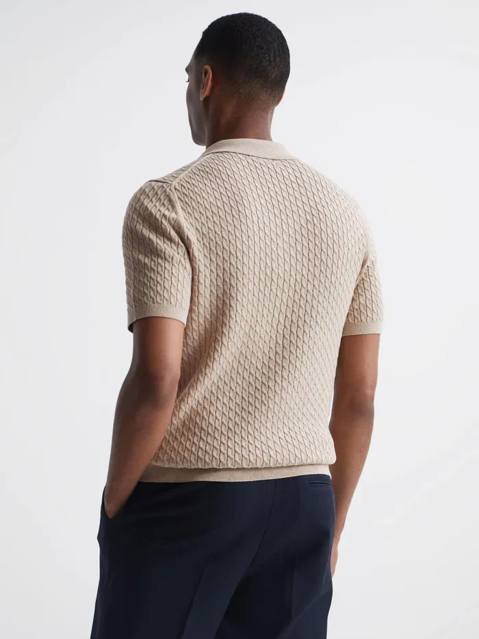 Reiss Knitwear Grande Cable Knit Cuban Collar Button Through Shirt Emerald 8211 Men