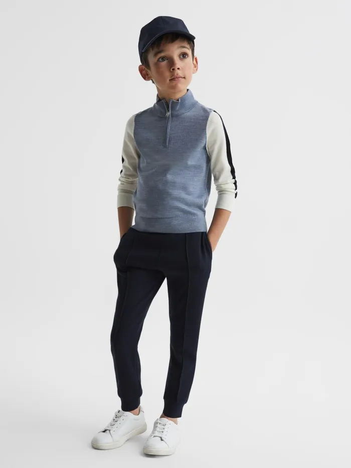 Reiss Knitwear Leo Wool Colourblock Zip Neck Polo Airforce Blue Melange 8211 Children