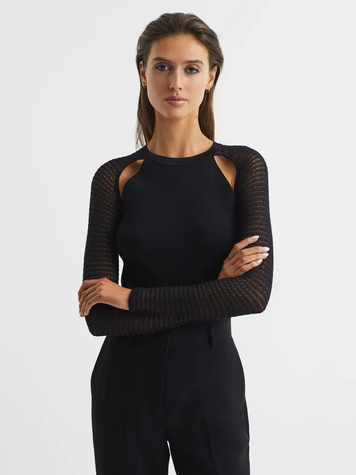 Reiss Knitwear Maria Sheer Twist Front Jumper Black 8211 Women