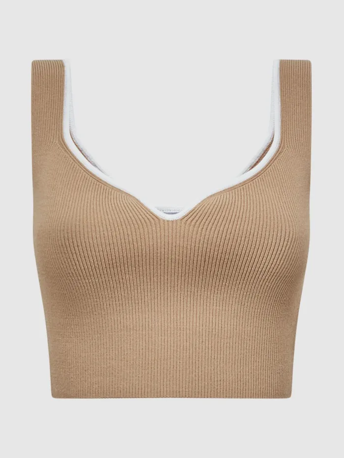 Reiss Knitwear Marion Cropped Sweetheart Neckline Top Camelivory 8211 Women