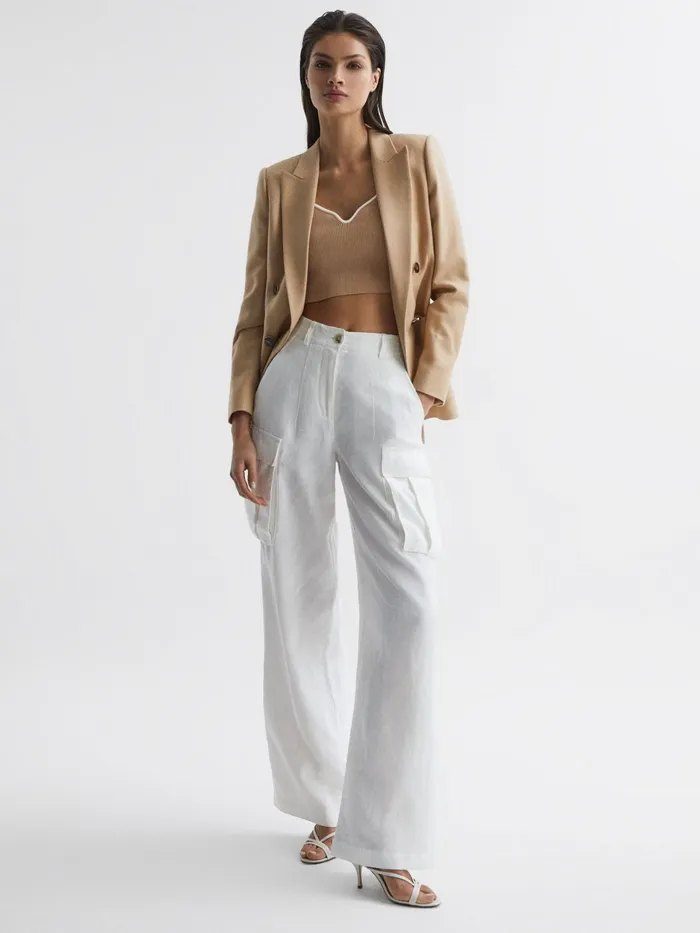 Reiss Knitwear Marion Cropped Sweetheart Neckline Top Camelivory 8211 Women
