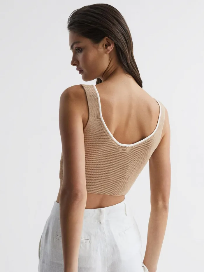 Reiss Knitwear Marion Cropped Sweetheart Neckline Top Camelivory 8211 Women