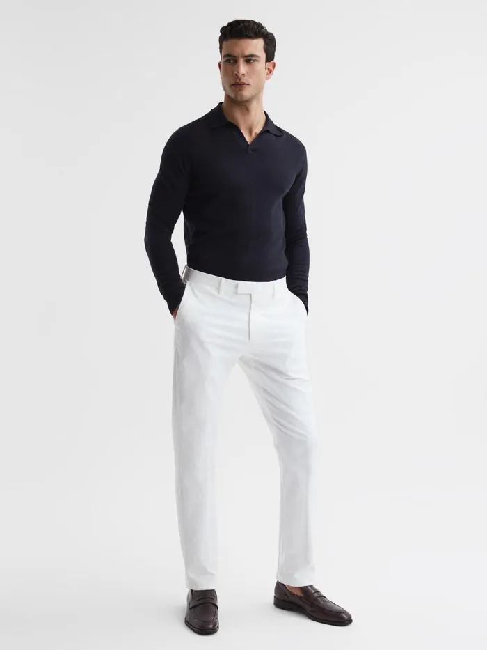 Reiss Knitwear Milburn Merino Wool Open Collar Polo Shirt Navy 8211 Men