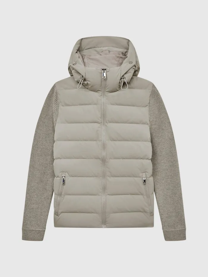 Reiss Knitwear Murphy Zip Close Hybrid Knitted Hoodie Soft Grey 8211 Men