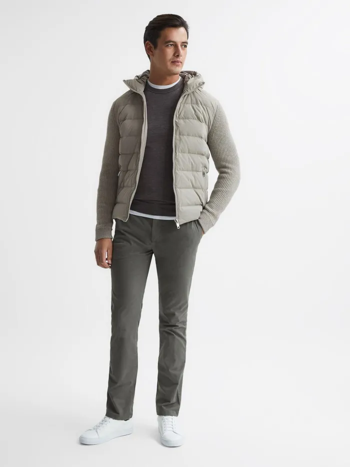 Reiss Knitwear Murphy Zip Close Hybrid Knitted Hoodie Soft Grey 8211 Men