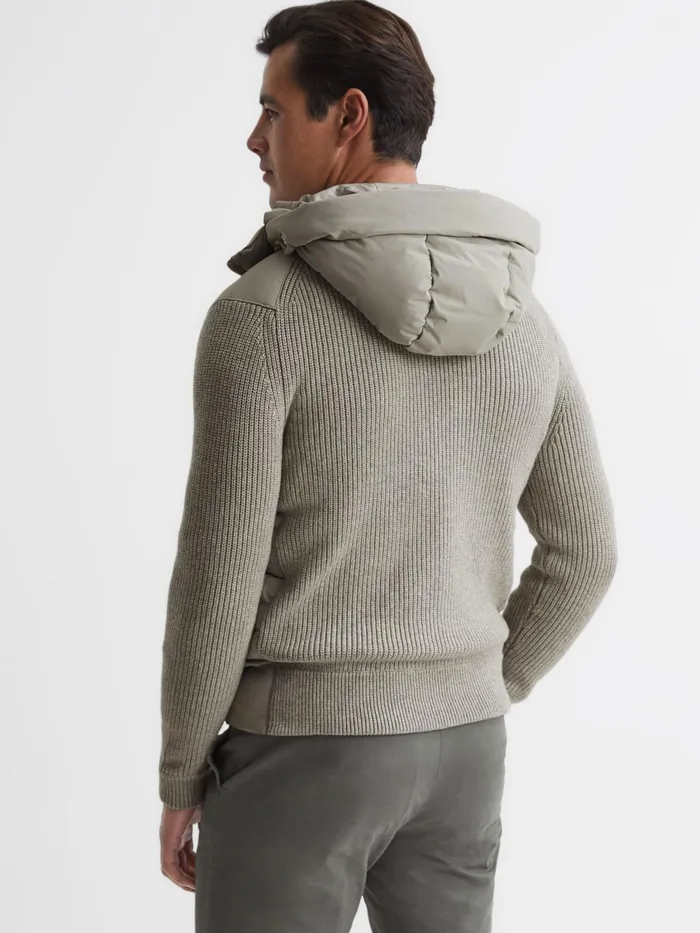 Reiss Knitwear Murphy Zip Close Hybrid Knitted Hoodie Soft Grey 8211 Men