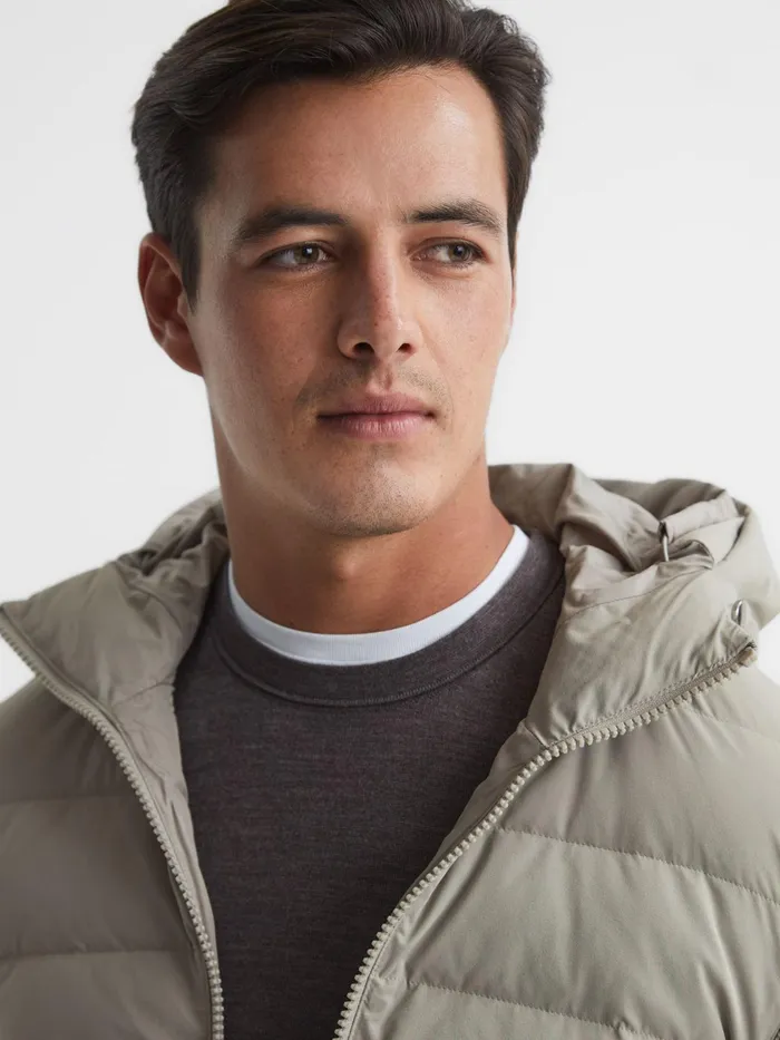 Reiss Knitwear Murphy Zip Close Hybrid Knitted Hoodie Soft Grey 8211 Men