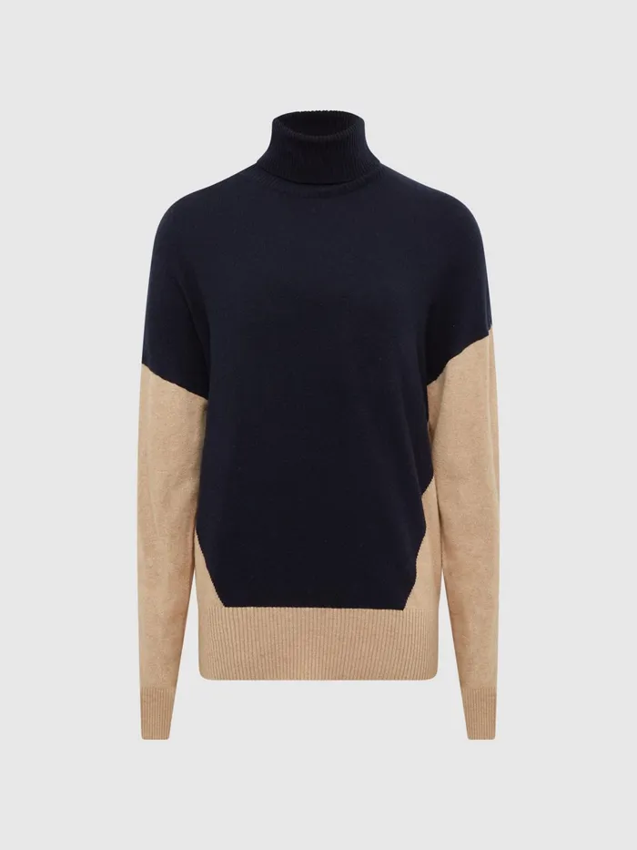 Reiss Knitwear Nova Colourblock RollNeck Sweater Navycamel 8211 Women