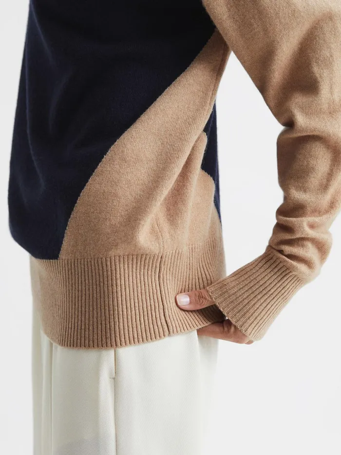 Reiss Knitwear Nova Colourblock RollNeck Sweater Navycamel 8211 Women