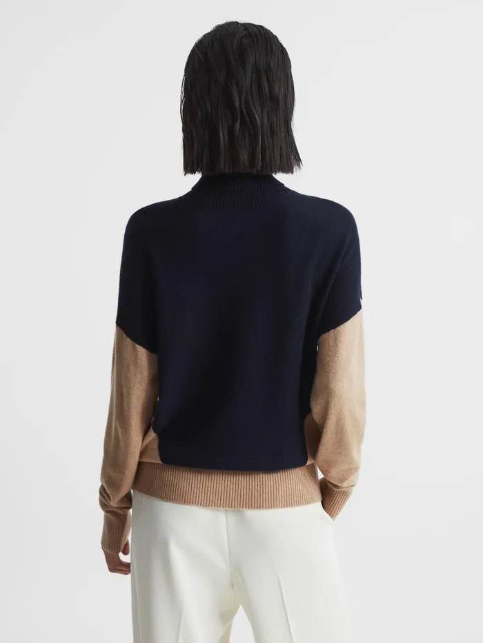 Reiss Knitwear Nova Colourblock RollNeck Sweater Navycamel 8211 Women