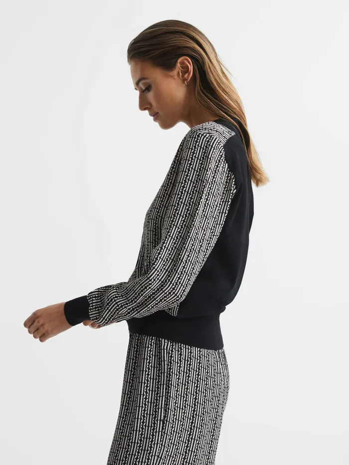 Reiss Knitwear Olivia Printed MixKnitted Shirt Black 8211 Women