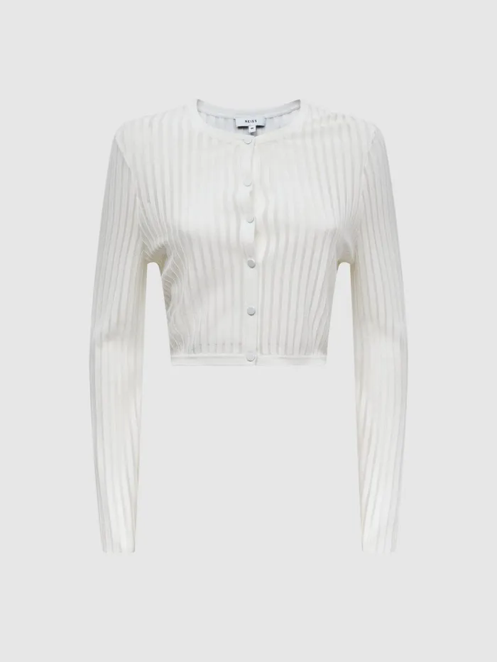Reiss Knitwear Pip Striped Long Sleeve Cropped Top Ivory 8211 Women