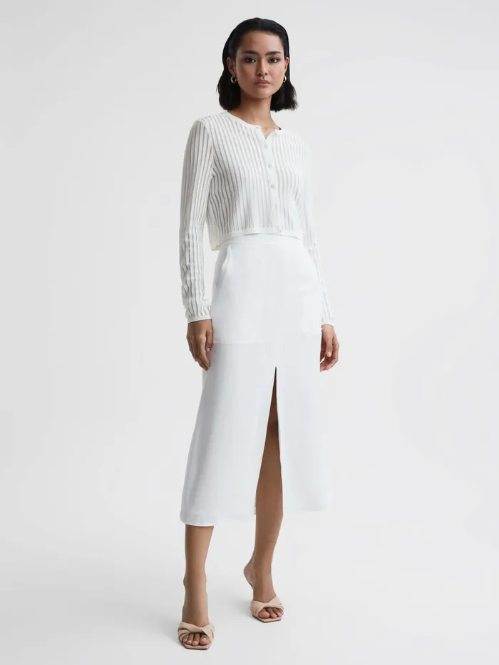 Reiss Knitwear Pip Striped Long Sleeve Cropped Top Ivory 8211 Women