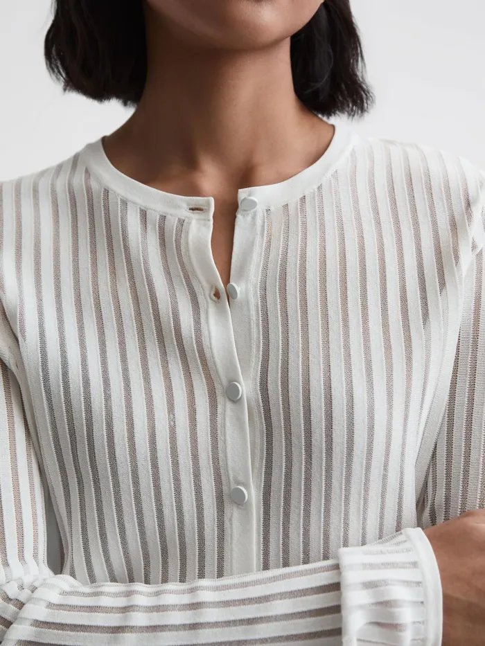 Reiss Knitwear Pip Striped Long Sleeve Cropped Top Ivory 8211 Women