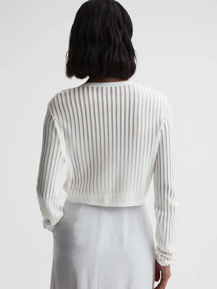 Reiss Knitwear Pip Striped Long Sleeve Cropped Top Ivory 8211 Women