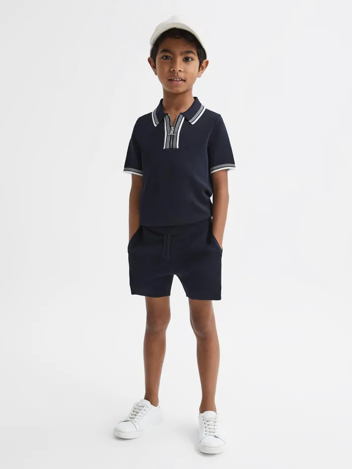 Reiss Knitwear Regency HalfZip Striped TShirt Navy 8211 Children