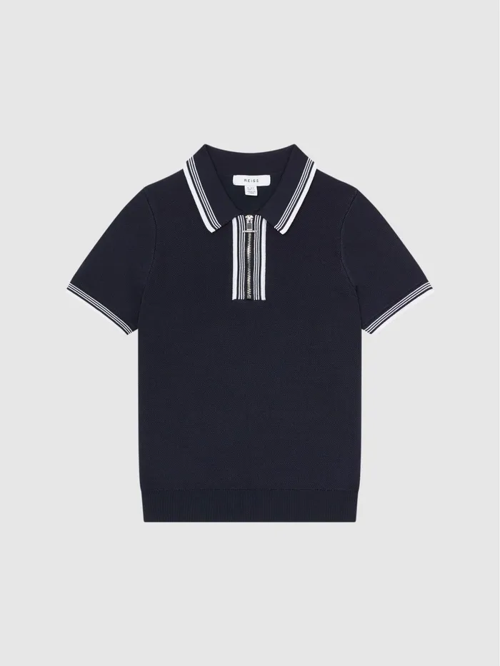 Reiss Knitwear Regency HalfZip Striped TShirt Navy 8211 Children