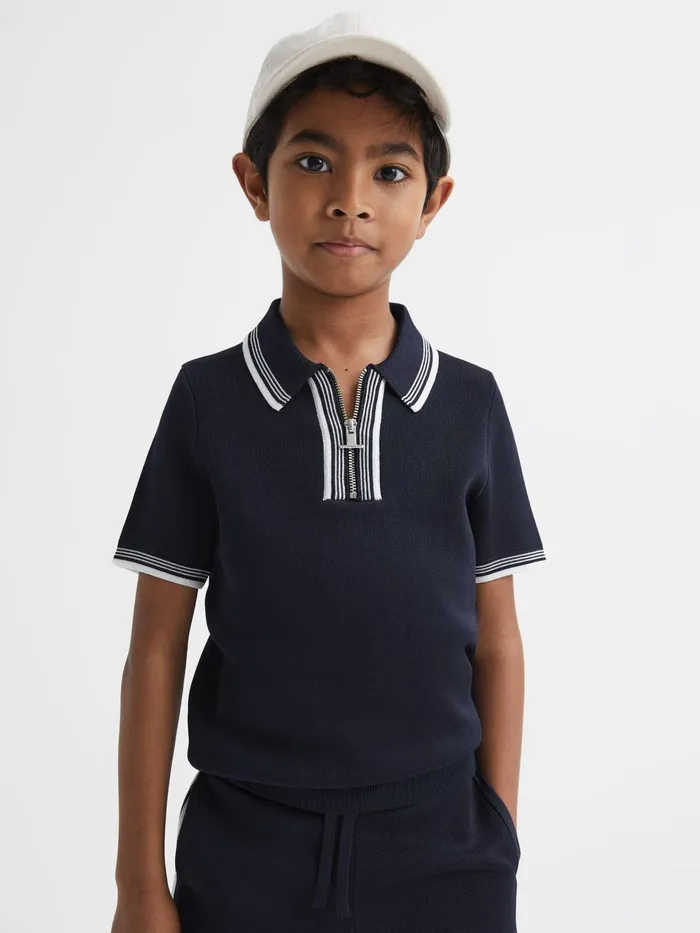 Reiss Knitwear Regency HalfZip Striped TShirt Navy 8211 Children