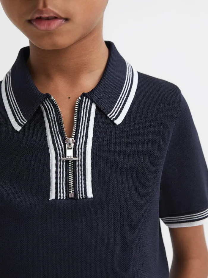 Reiss Knitwear Regency HalfZip Striped TShirt Navy 8211 Children
