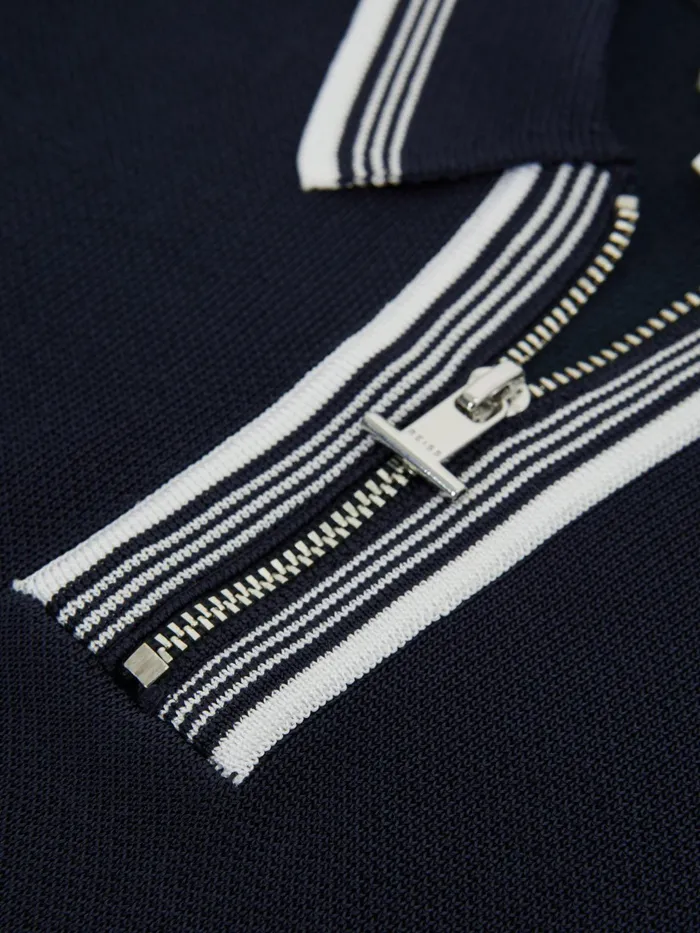 Reiss Knitwear Regency HalfZip Striped TShirt Navy 8211 Children