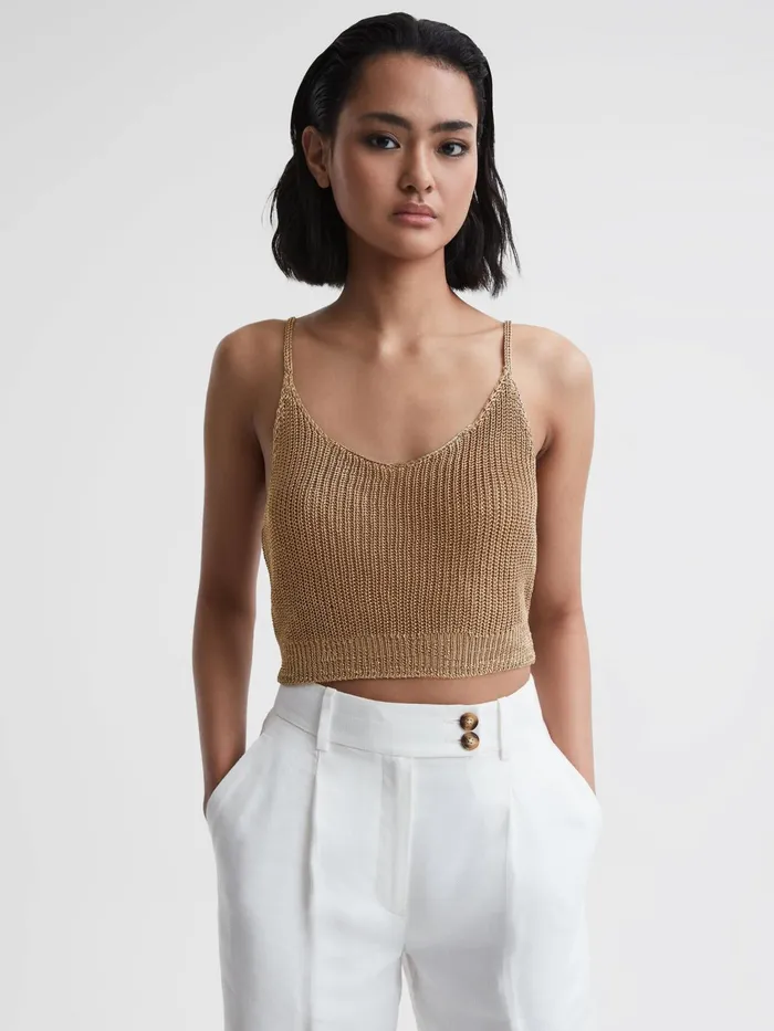 Reiss Knitwear Rhianna Metallic Cropped Vest Gold 8211 Women