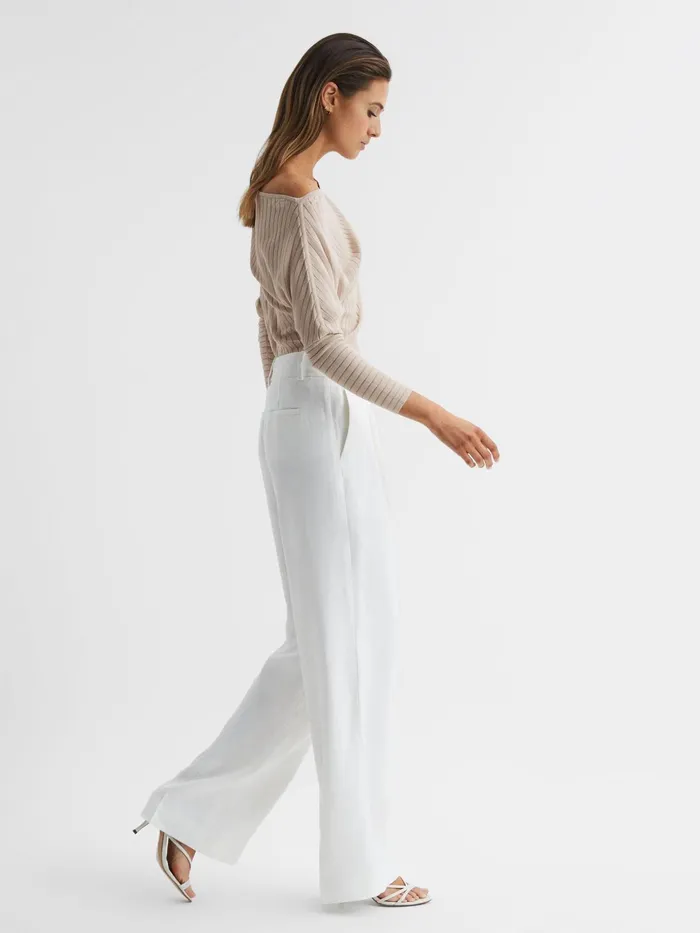 Reiss Knitwear Sage OffTheShoulder Sheer Detail Jumper Neutral 8211 Women