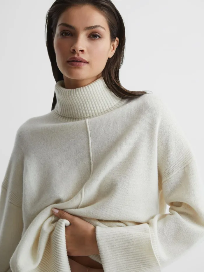 Reiss Knitwear Sarah Cashmere Blend Roll Neck Jumper Cream 8211 Women