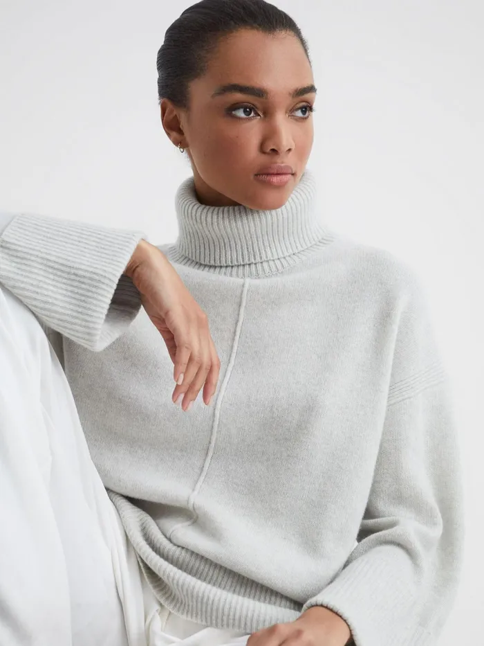 Reiss Knitwear Sarah Cashmere Blend Roll Neck Jumper Grey Marl 8211 Women