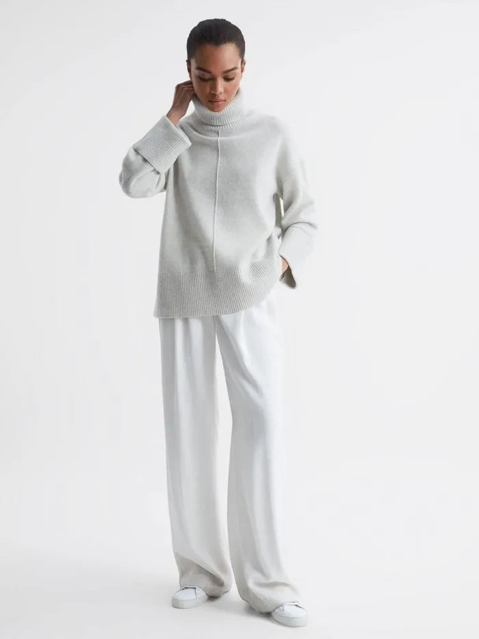 Reiss Knitwear Sarah Cashmere Blend Roll Neck Jumper Grey Marl 8211 Women