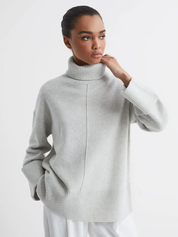 Reiss Knitwear Sarah Cashmere Blend Roll Neck Jumper Grey Marl 8211 Women