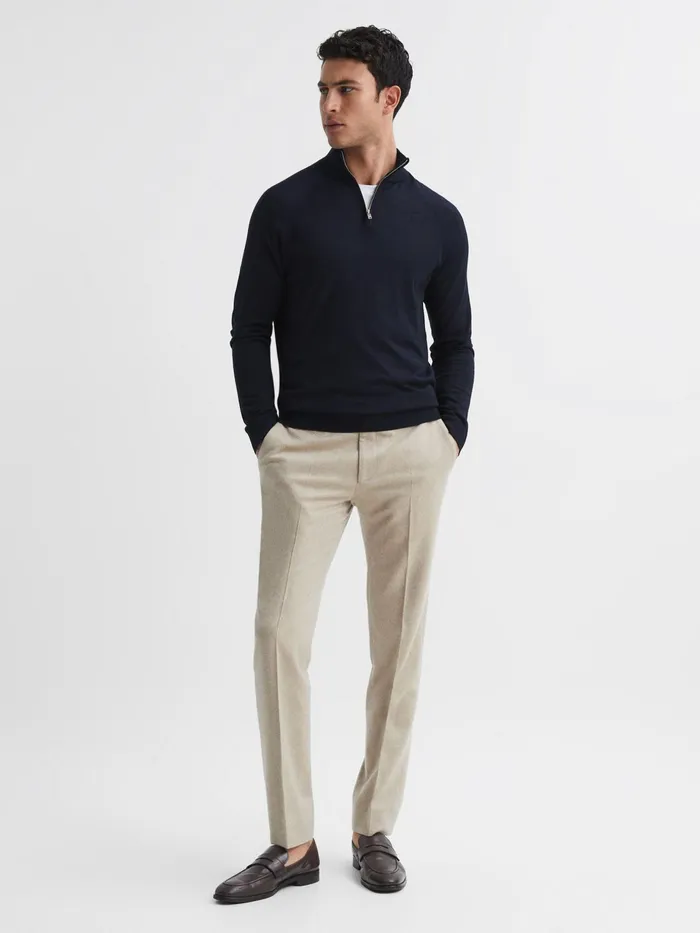 Reiss Knitwear Sierra Merino Silk Slim Fit Zip Neck Jumper Airforce Blue 8211 Men