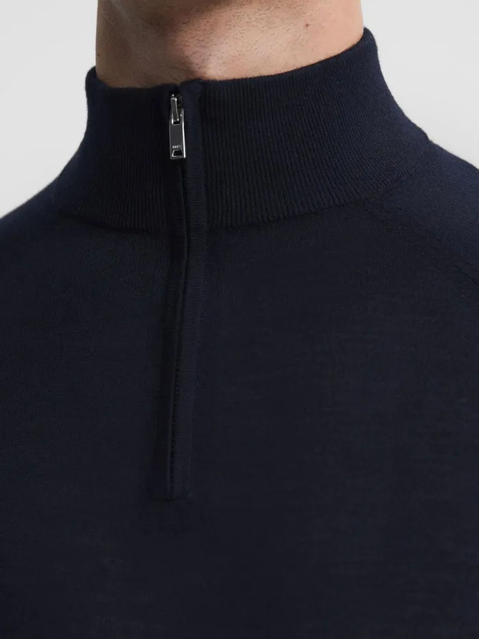 Reiss Knitwear Sierra Merino Silk Slim Fit Zip Neck Jumper Airforce Blue 8211 Men