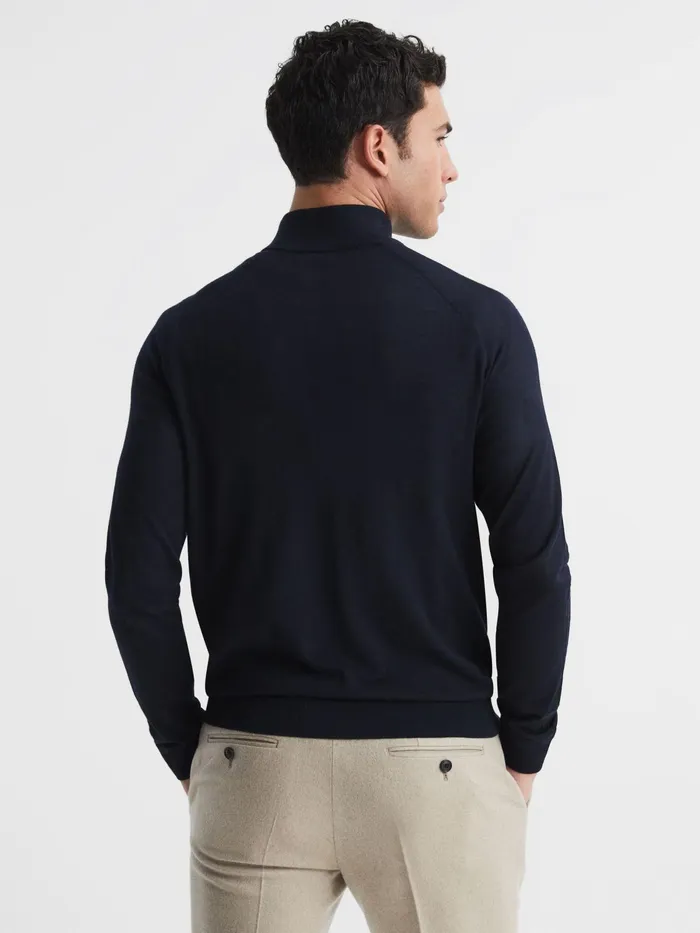 Reiss Knitwear Sierra Merino Silk Slim Fit Zip Neck Jumper Airforce Blue 8211 Men