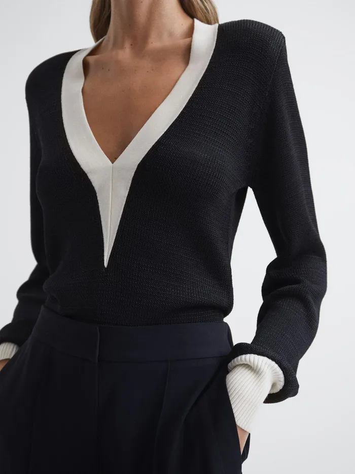 Reiss Knitwear Talitha Contrast Trim Knitted Jumper Black 8211 Women
