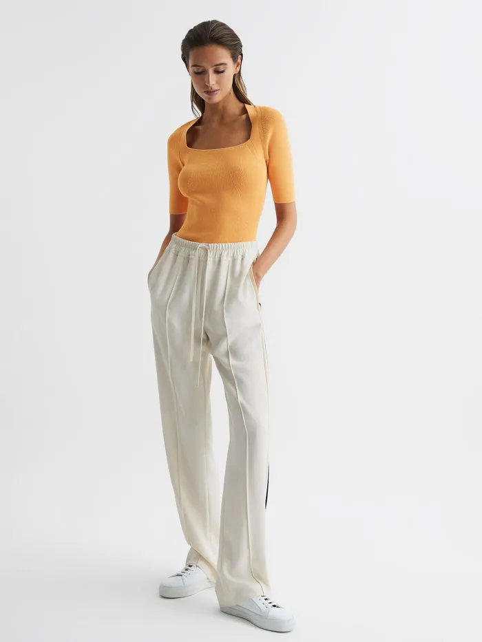 Reiss Knitwear Tina Square Neck Ribbed Top Orange 8211 Women