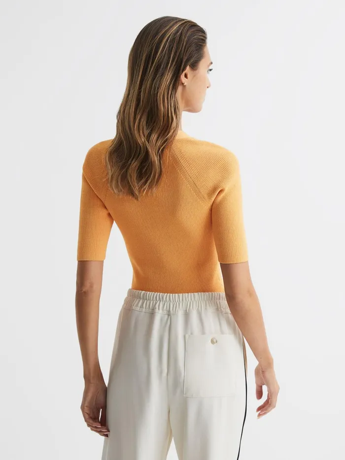 Reiss Knitwear Tina Square Neck Ribbed Top Orange 8211 Women