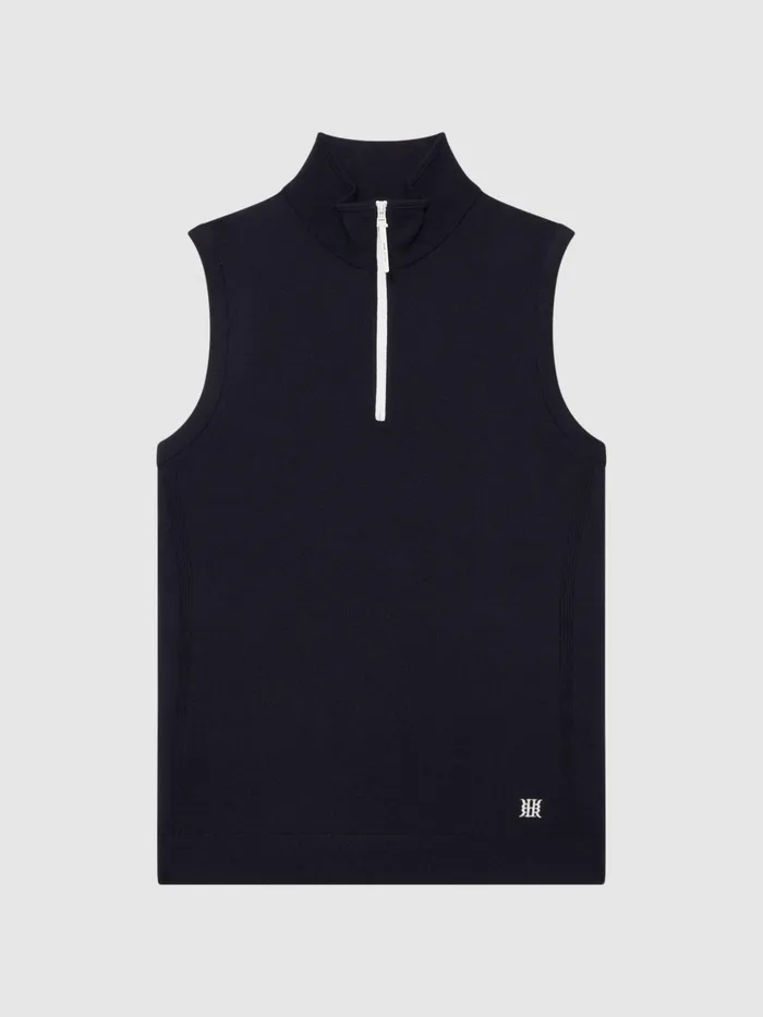Reiss Knitwear Wedge Golf Merino Sleeveless HalfZip Jumper Navy 8211 Men