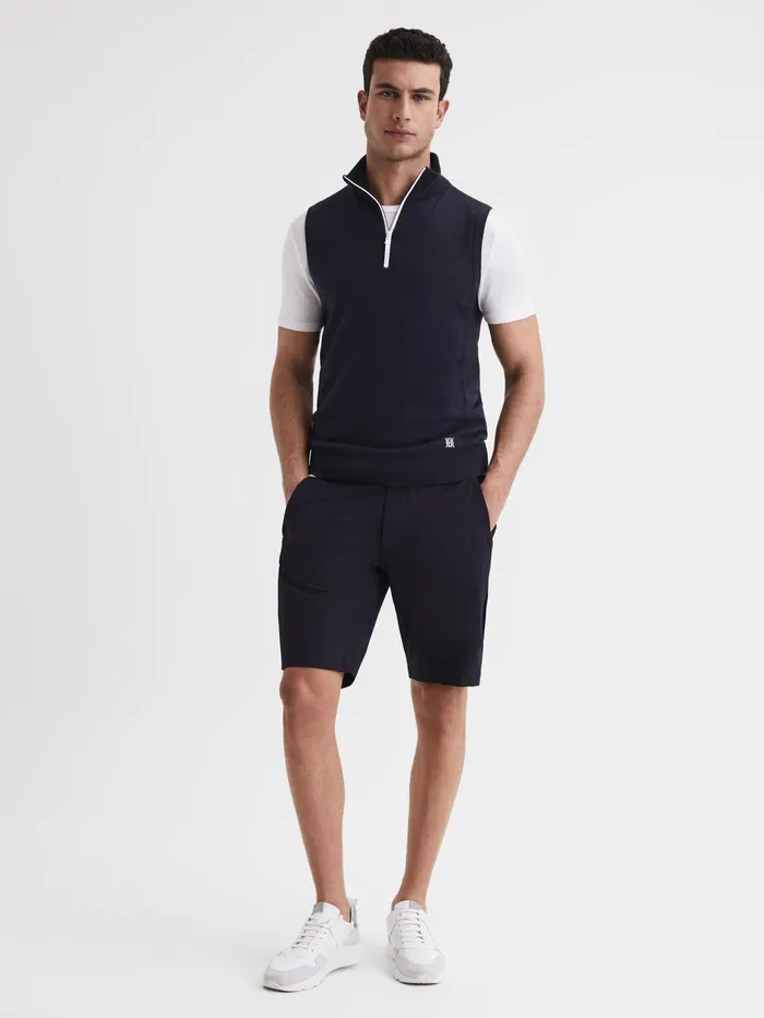 Reiss Knitwear Wedge Golf Merino Sleeveless HalfZip Jumper Navy 8211 Men