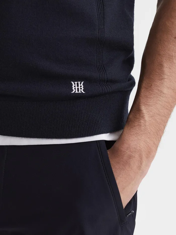 Reiss Knitwear Wedge Golf Merino Sleeveless HalfZip Jumper Navy 8211 Men