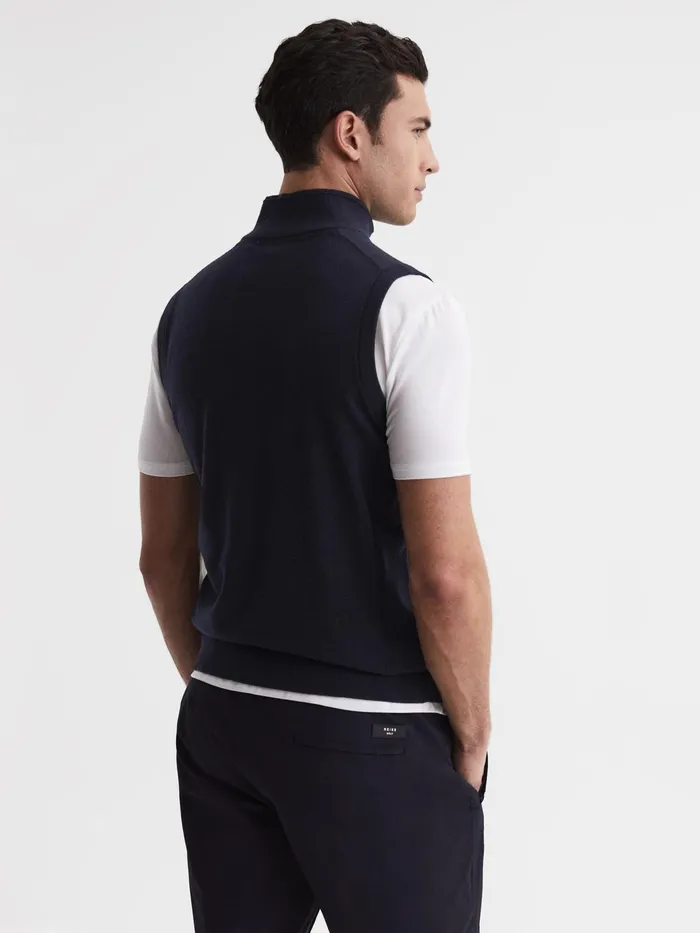 Reiss Knitwear Wedge Golf Merino Sleeveless HalfZip Jumper Navy 8211 Men