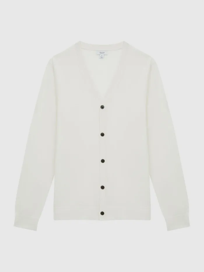 Reiss Knitwear West Merino Wool Cardigan Blanco 8211 Men