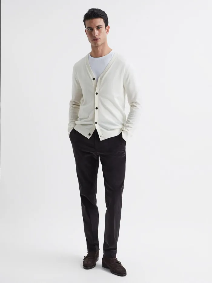 Reiss Knitwear West Merino Wool Cardigan Blanco 8211 Men